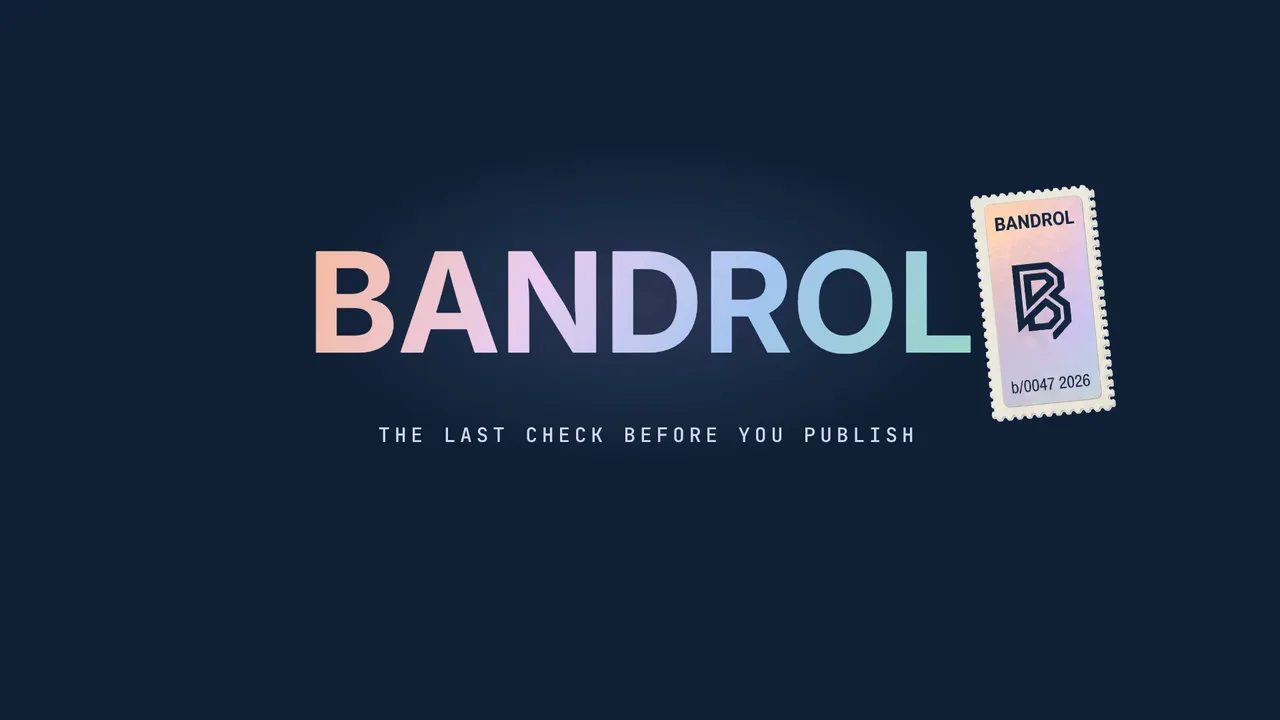 Frame from the BANDROL promo film: holographic BANDROL wordmark and a numbered seal